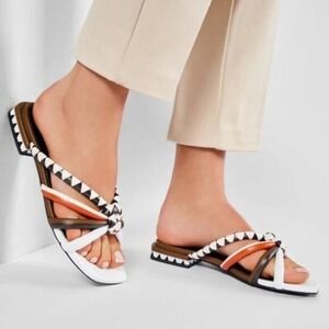 FURLA Aztec‎ Fabi Genuine Leather white orange sandals slides boho cottage 38 8